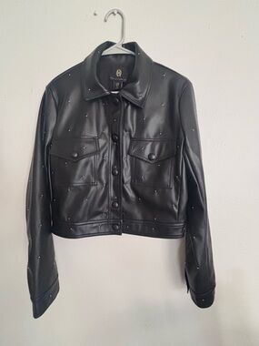 House of Harlow 1960 Polyurethane Leather Stud-Accented Black Jacket - Women's